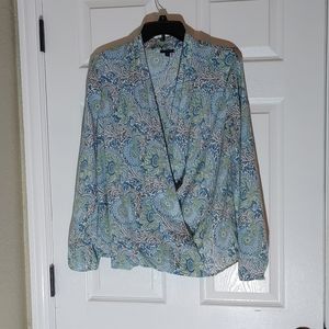 Talbots Blue Green Paisley Wrap Style Blouse, size 12